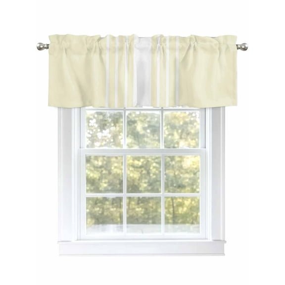 Cream Vertical Stripes Valances for Windows, Rod Pocket Kitchen Valance Curtains - Soft & Washable Small Window Treatment for Living Room, Bathroom, Classic Striped 54x18inch, 1 Panel