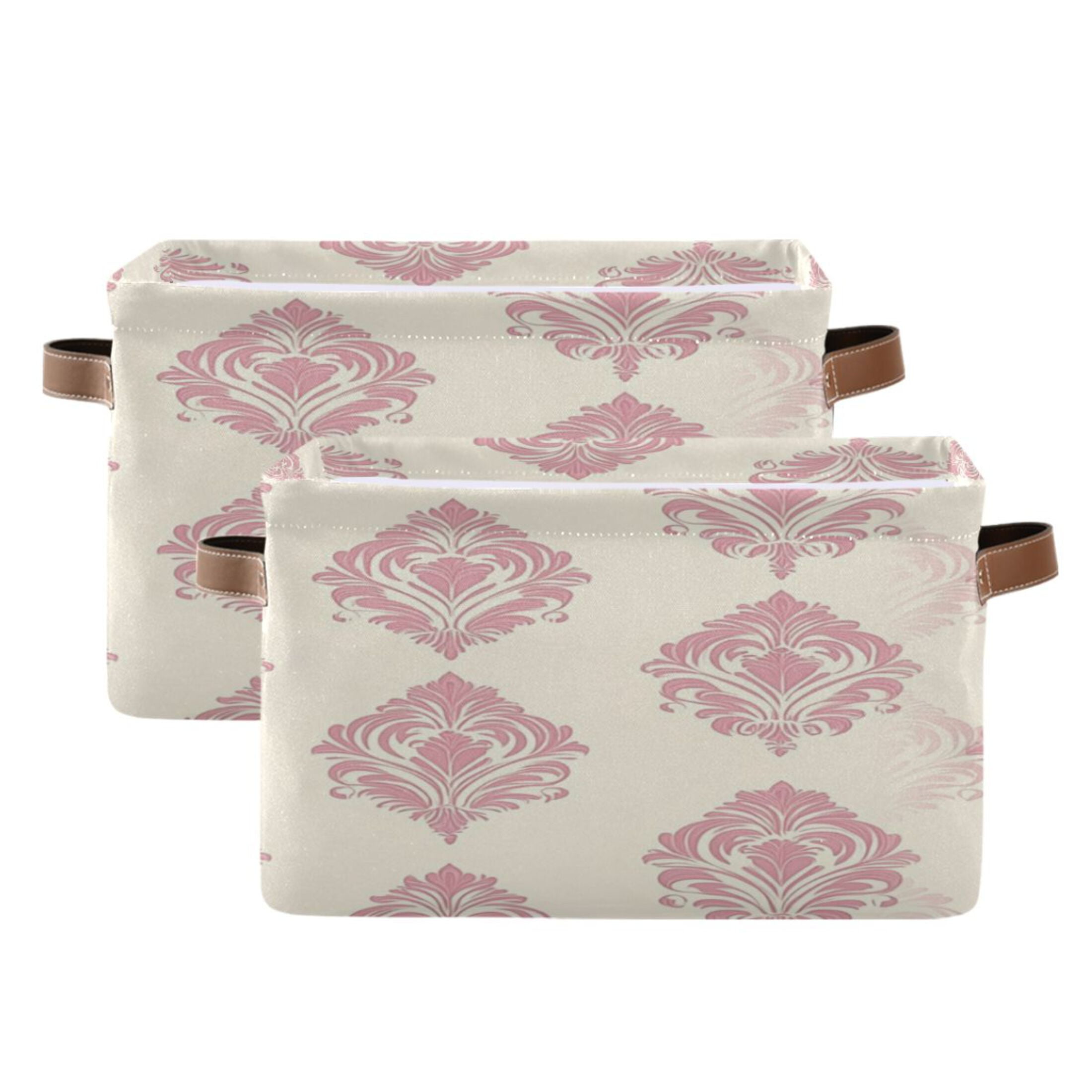 Cream Vintage Pattern Foldable Storage Basket,Canvas Fabric Foldable Storage Bins with Handles Open Home Storage Bins Boxes for Toy Book Shelf Closet Baskets