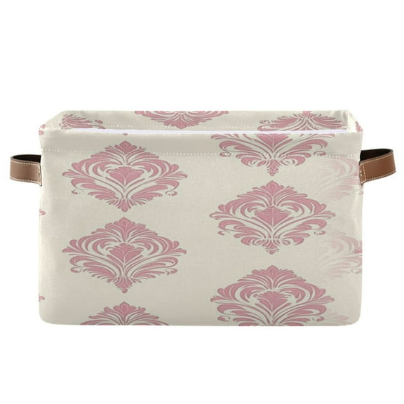 Cream Vintage Pattern Foldable Storage Basket,Canvas Fabric Foldable Storage Bins with Handles Open Home Storage Bins Boxes for Toy Book Shelf Closet Baskets