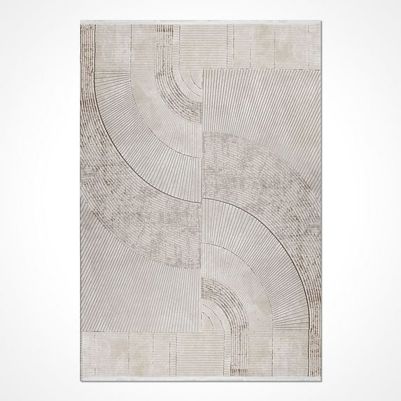 Cream Vintage Viscose Area Rugs for Living Room Jacquard Textured Modern Rugs Soft Geometric Rug for Bedroom Washable Rug Non-Slip Bohemian Carpet Perfect for Dining Room Office Beige