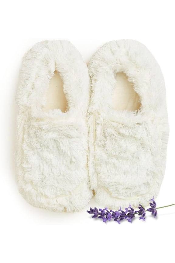 House Slippers for Women, Microwaveable and Weighted Indoor Fuzzy House Shoes, Size 6-10, Cream