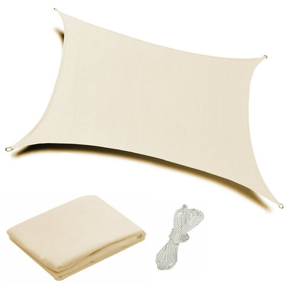 Cream White 10ft x 10ft Waterproof Sun Shade Sail Canvas Sun Awning Shelter, UV Block Canopy For Garden Patio