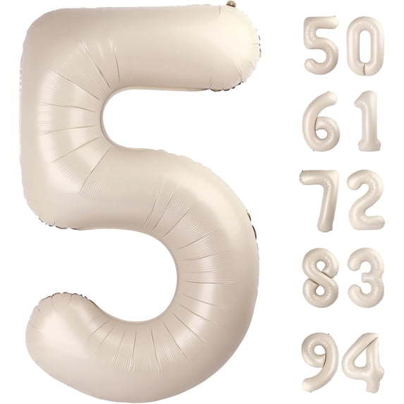 Cream White 5 Balloon, Number Balloons 40 Inch, 5th Birthday Balloon Decorations, Cream Party Supplies, Ivory 5 Number Balloons, Number 5 Balloon