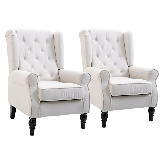 Cream White Accent Chairs Set of 2, Tufted High Wingback Living Room Chairs