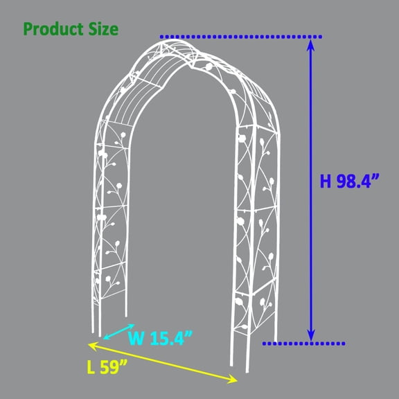 Cream White Adjustable Metal Garden Arch Arbor, 59"98.4" 8 Modes Freely Assemble Galvanized Square Tube Rustproof Climbing Rose Trellis for Wedding Backyard