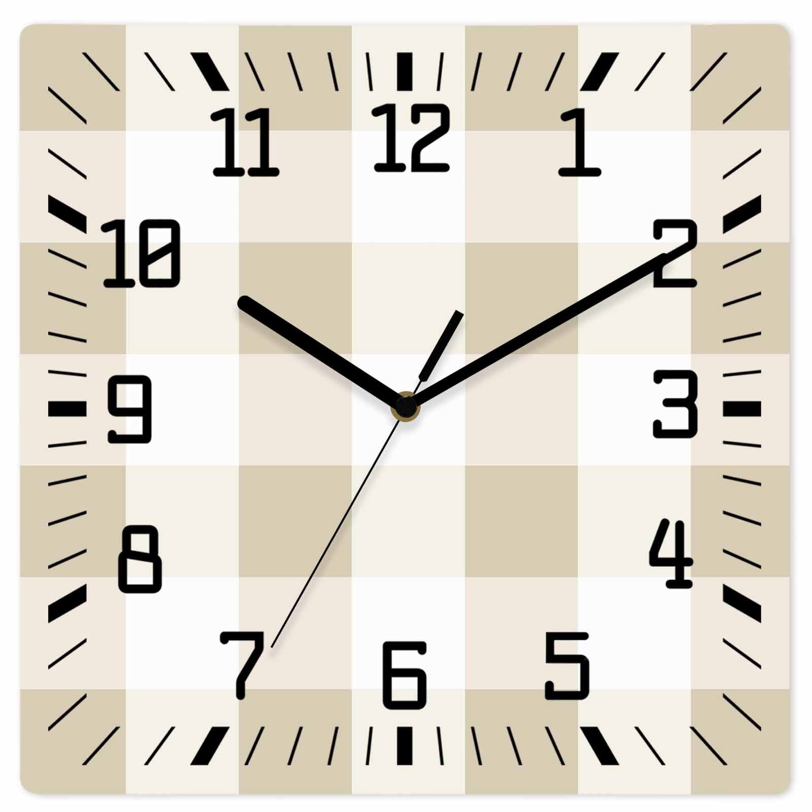 Cream White Buffalo Check Wooden Wall Clock Silent Non Ticking ...