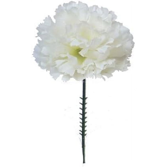 Cream White Carnation Pick – 3.5" Diameter Artificial Flower Head on 5" Stem for Floral Arrangements & Crafts