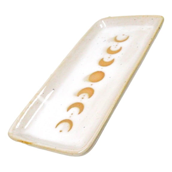 Cream White Ceramic Wicca Witchcraft Moon Phase Trinket Tray Dish Platter 7"L