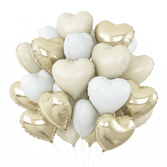Cream White Heart Balloons,24Pcs Sand White Gold Heart Shaped Foil Balloons,18Inch Beige Helium Polyester Film Balloon for Boho Baby Shower Birthday Bridal Shower Wedding Party Decorations