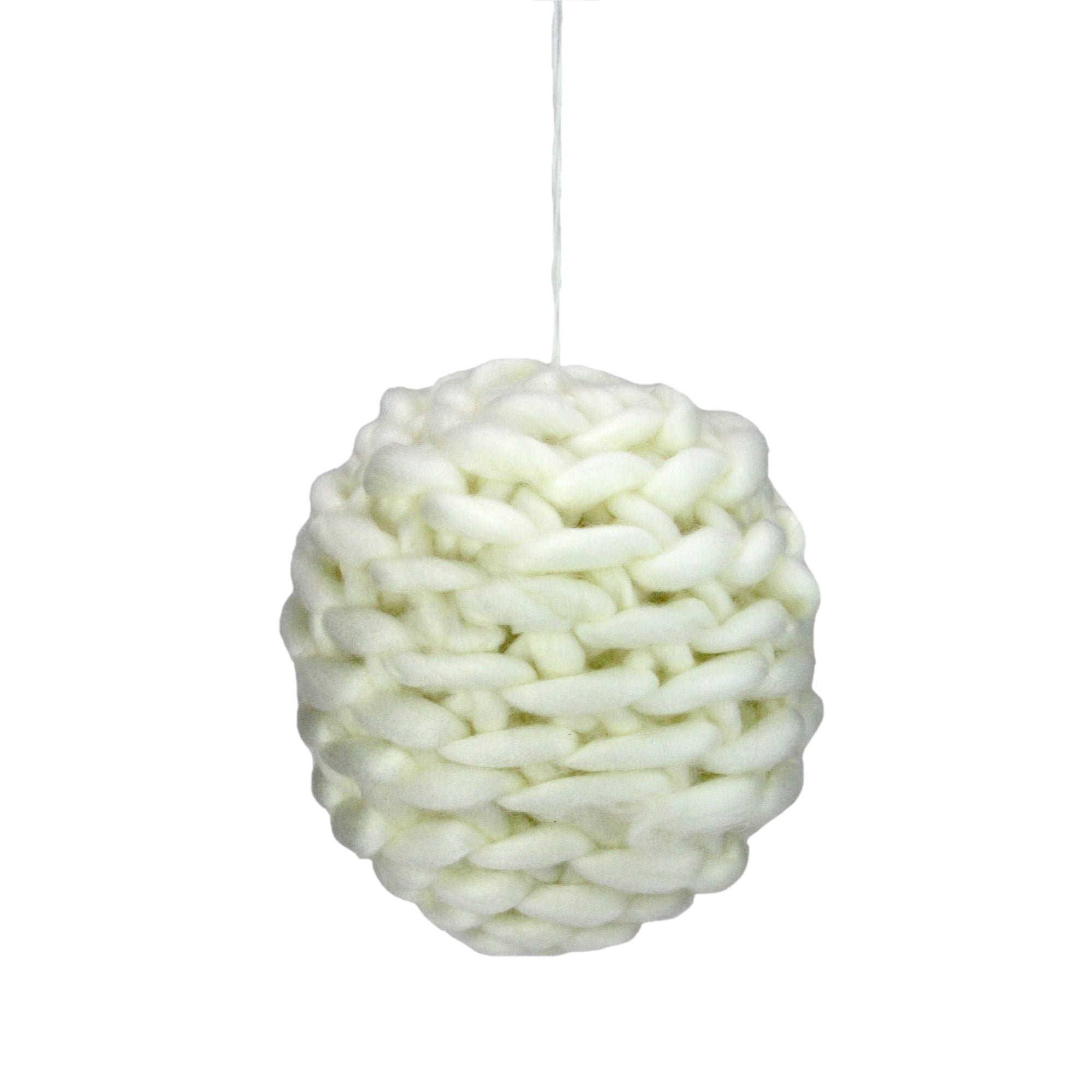 Cream White Knit Hanging Shatterproof Christmas Ball Ornament 7" (175mm)