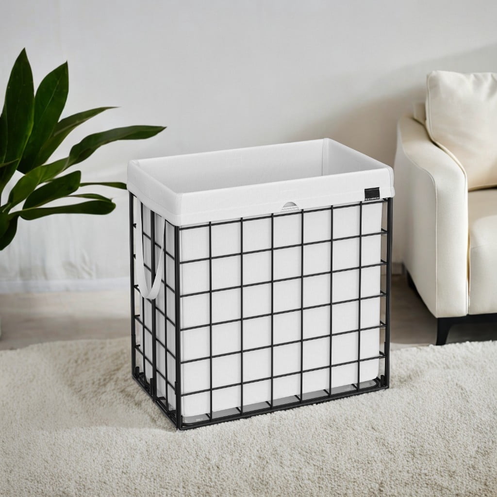 Cream White Laundry Hamper - 29 Gal. (110L) Laundry Basket with Collapsible Design. Features a Removable and Washable Liner, Metal Wire Frame