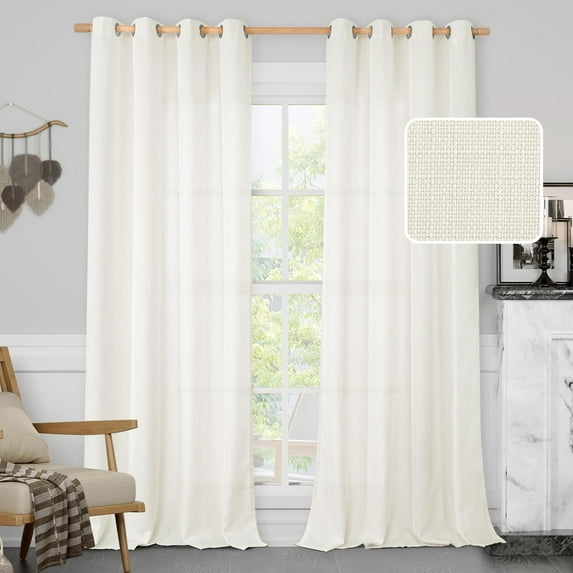 Cream White Linen Curtains for Bedroom, 84 Inch Faux Linen Textured Light Filtering Privacy Drapes Sheer Panels for Farmhouse/Living Room, Set of 2 Panels, 52 x 84 Inch
