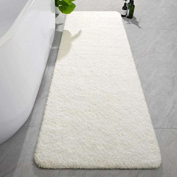 Cream White Luxury Long Bathroom Runner Rug 24×72 Inch, Soft and Absorbent Non Slip Bath Mat, Rubber Backing Quick Dry Rugs Carpets, Machine Washable Plush Mats for Shower Floor