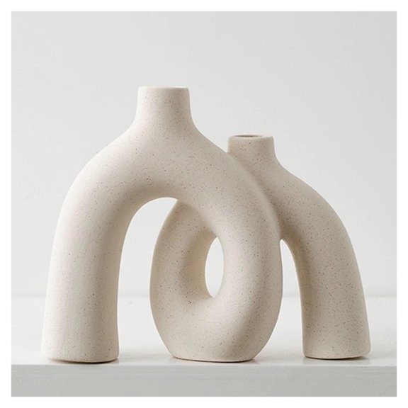 Cream White Matte Ceramic Conjoined Donut Decorative Vase Set for Home Decor