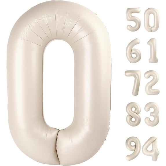 Cream White Number Balloon 40 Inch, Cream 0 Number Balloons, 10 20 30 40 50 Numbers Balloon Birthday Decorations, Ivory Party Supplies for Women Men