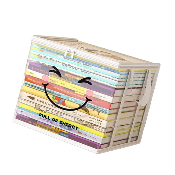 Cream White PVC Book Storage Box Large Opening Pliable Double Handles Container for Classroom Home Use