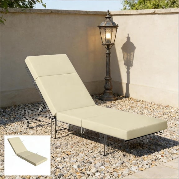Cream White Patio Lounge Chair Cushion, Polyester Foam Padded Outdoor Recliner Chair Cushion Only for Backyard Poolside Garden Use