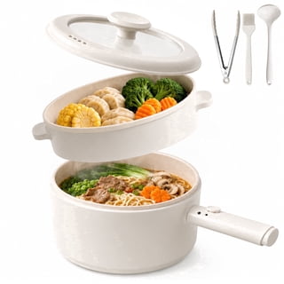 2.2L Electric Hot Pot with Lid & Steamer , Adjustable Temp, Non Toxic Ceramic Cooker Skillet for Ramen, Eggs, Pasta for Dorms, Camping