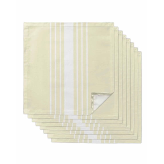 Cream White Stripe Cloth Napkins Set of 8 Reusable Dinner Napkins, Modern Rustic Vertical Striped Cocktail Napkin Washable Table Napkins for Wedding/Holiday Party/Baby Shower 20"x20"