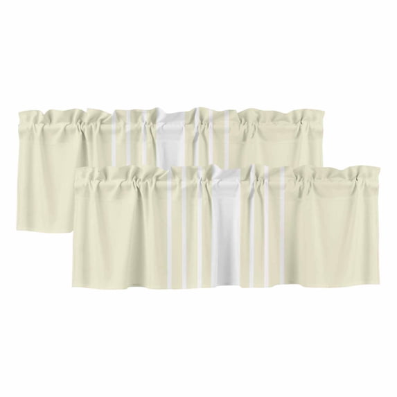 Cream White Stripe Curtain Valances for Windows, Kitchen Valance Window Treatments Panel 2 Pack, Modern Rustic Vertical Striped Rod Pocket Short Curtains for Bathroom Bedroom 60 x 18 Inch