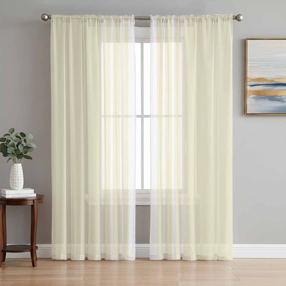Cream White Stripe Sheer Curtains 96 Inch Length 2 Panels Set, Modern Rustic Vertical Striped Voile Window Treatment Semi Sheer Long Curtains Drapes for Bedroom/Living Room/Kitchen 52"x96"x2