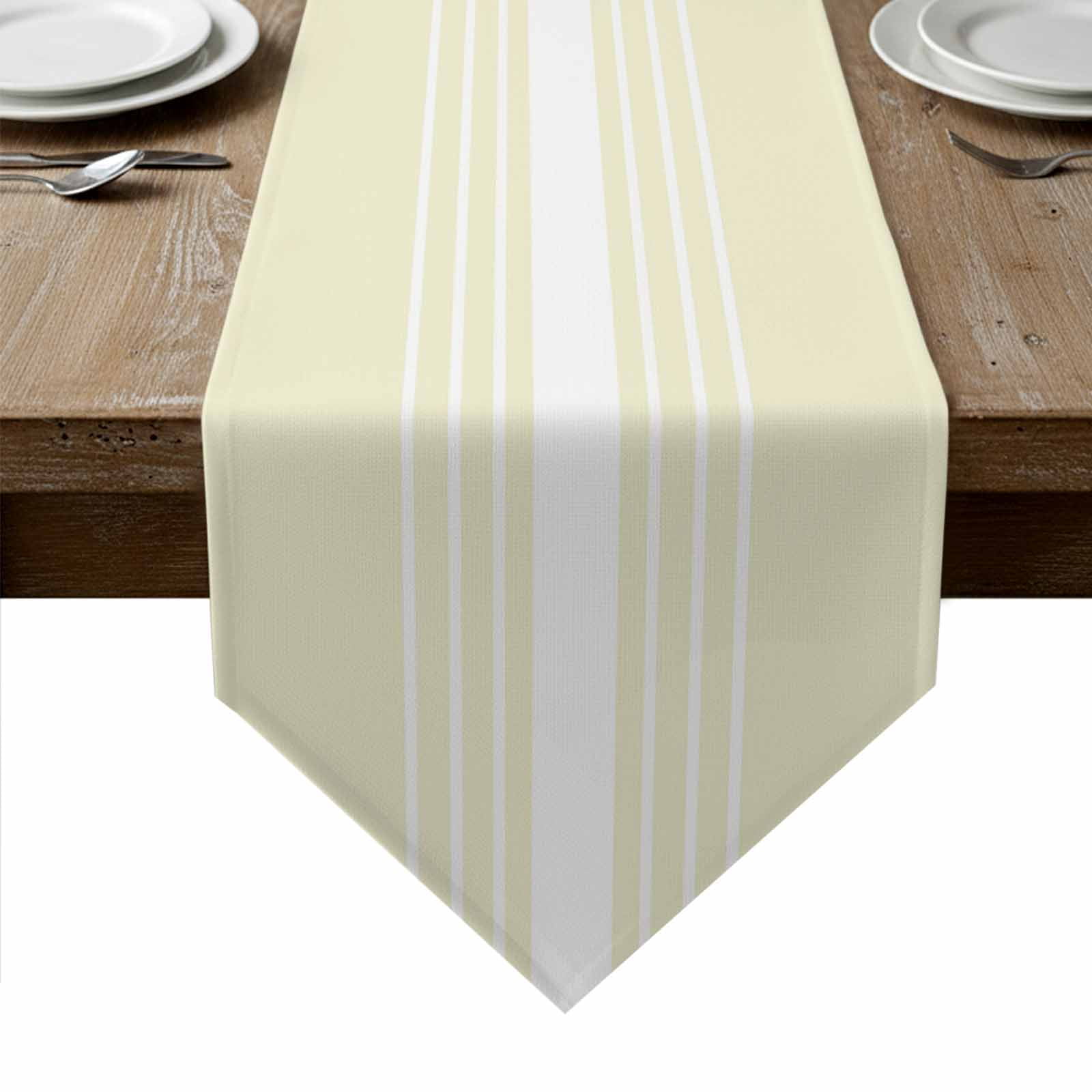 Cream White Stripe Table Runner Linen Burlap Table Runner 60 Inches Long Modern Rustic Vertical Striped Dresser Scarves for Kitchen Island Coffee Dining Room Party Holiday Decoration 13"x60"