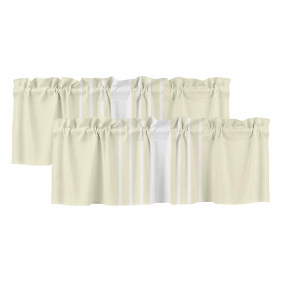 Cream White Stripe Valances for Windows, Decorative Rod Pocket Window Valance Curtains, Modern Rustic Vertical Striped Short Curtain Drapes for Kitchen/Bathroom/Living Room, 2 Panels, 42" W x 12" L