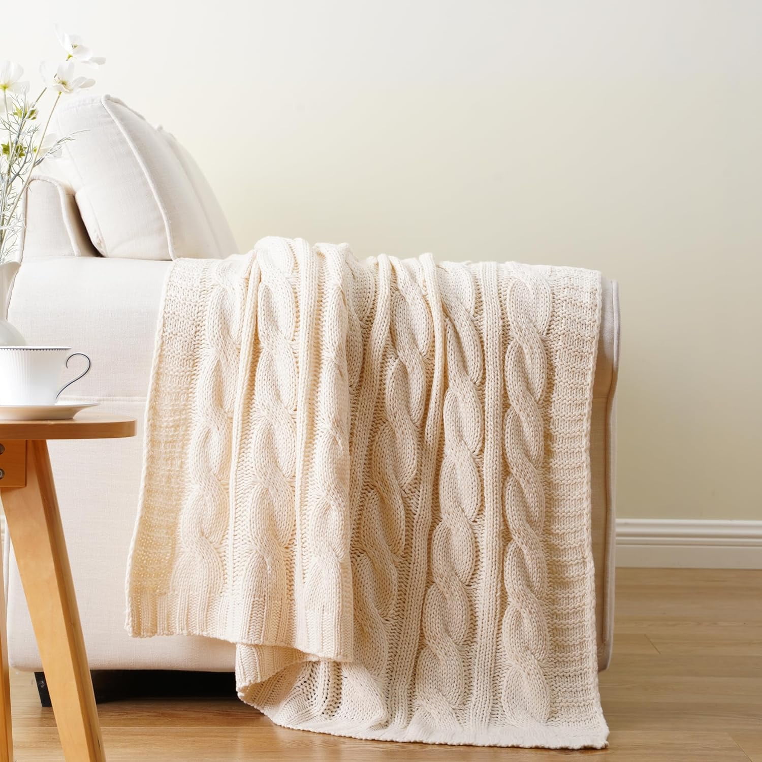 Cream White Throw Blanket for Couch, Decorative Ivory Throw Blankets