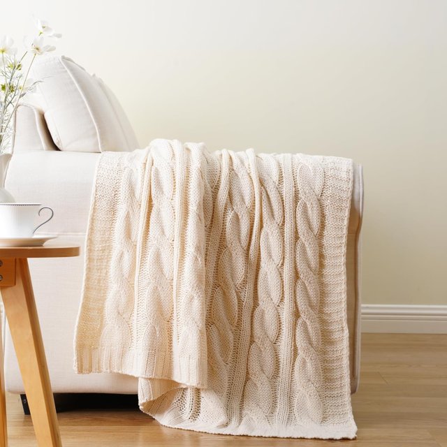 Cream White Throw Blanket for Couch, Decorative Ivory Throw Blankets