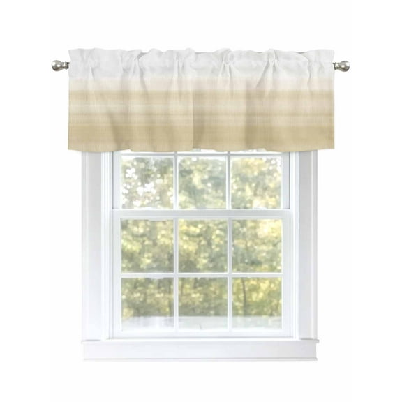 Cream White Valances for Windows, Rod Pocket Kitchen Valance Curtains - Soft & Washable Small Window Treatment for Living Room,&nbsp;Bathroom, Gradient Stripes , 42x12 Inch, 1 Panel