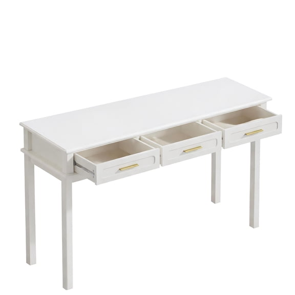 Cream White Vanity Desk with 3 Drawers, 47" Modern Makeup Table without Mirror, Multipurpose Dressing Table for Bedroom