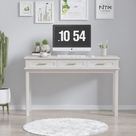 Cream White Vanity Desk with 3 Drawers, Modern Makeup Table for Bedroom, Multipurpose Dressing Table or Writing Desk, No Mirror, 47.24 Inch