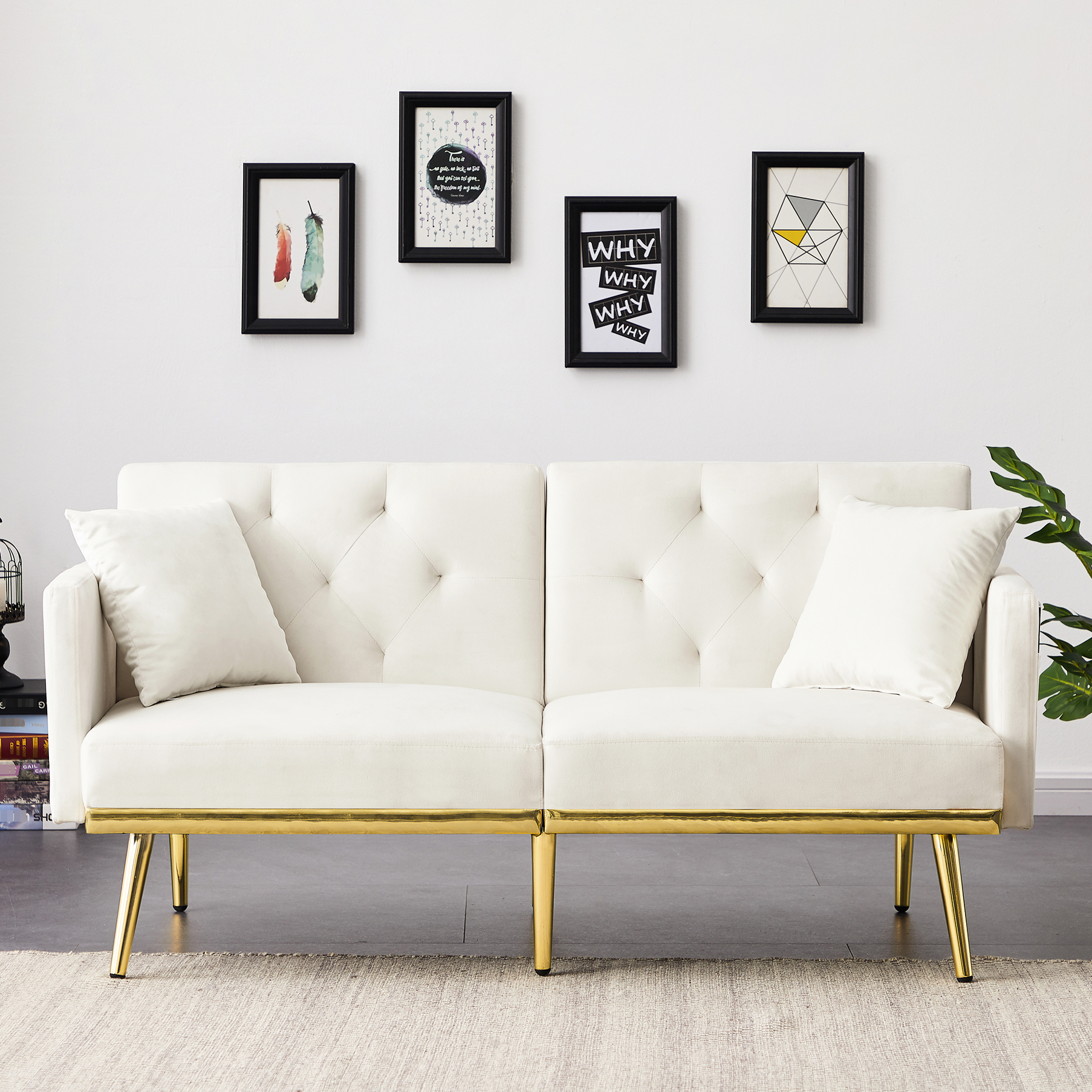 Cream White Velvet Bed, Converts Quickly, , Adjustable , To Positions