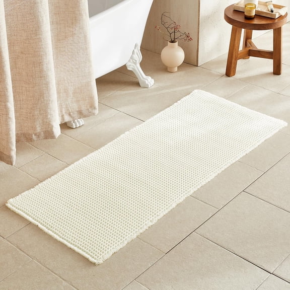 Cream White Waffle Texture Bathroom Runner Rug Non Slip Super Absorbent Quick Dry 2 Feet X 5 Feet