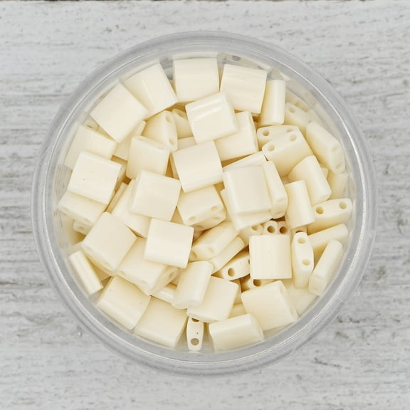 Mack and Rex - Off-White Miyuki Tila Beads - Cream - Authentic Japanese Glass Beads for Jewelry Making, Weaving, Wrap Bracelets - 5mm - 25grams