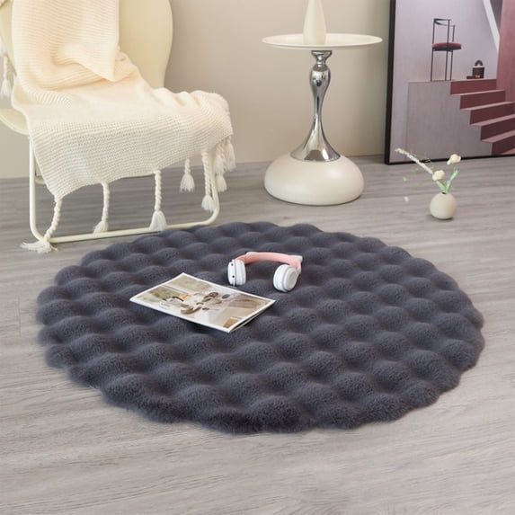 Cream Wind Round Carpet 20in Plush Velvet Circle Rug Soft Non Slip Sofa Floor Mat for Living Room Tea Table Bedroom Bathroom Entryway Modern Decor Accent in Neutral Solid Colors