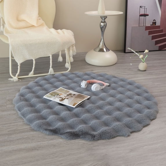 Cream Wind Round Carpet 20in Plush Velvet Circle Rug Soft Non Slip Sofa Floor Mat for Living Room Tea Table Bedroom Bathroom Entryway Modern Decor Accent in Neutral Solid Colors