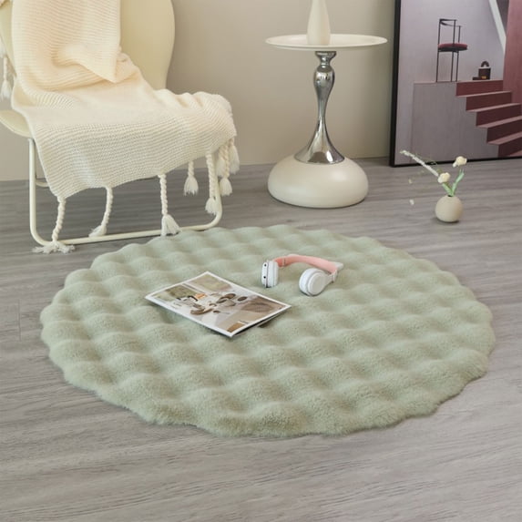 Cream Wind Round Carpet 20in Plush Velvet Circle Rug Soft Non Slip Sofa Floor Mat for Living Room Tea Table Bedroom Bathroom Entryway Modern Decor Accent in Neutral Solid Colors