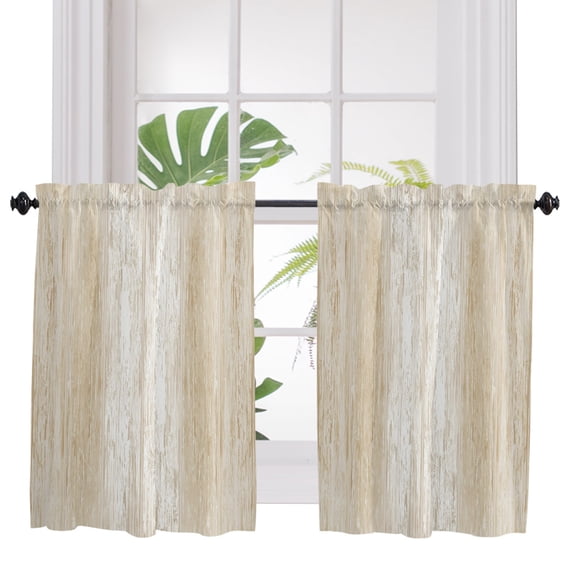 Cream Wooden Bathroom Window Curtain, Farmhouse Brown Vintage Distressed Light Filtering Coffee Kitchen Curtains, Bedroom Living Room Curtains 2 Panel 84"x45"