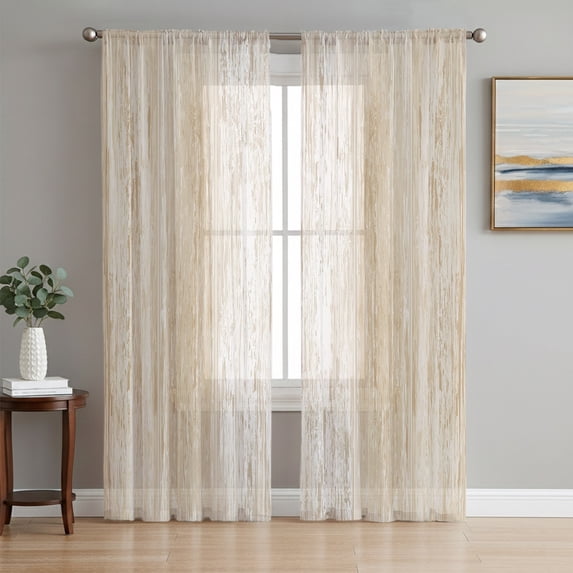 Cream Wooden Sheer Curtains 84 Inches Long, Farmhouse Brown Vintage Distressed Light Filtering Window Curtains for Living Room/Bedroom, Rod Pocket Voile Sheer Curtain Drapes, 52"W x 84"L, 2 Panels