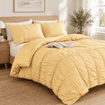 Cream Yellow Queen Size 3-Piece Ruched Gingham Bedding Comforter Set ...
