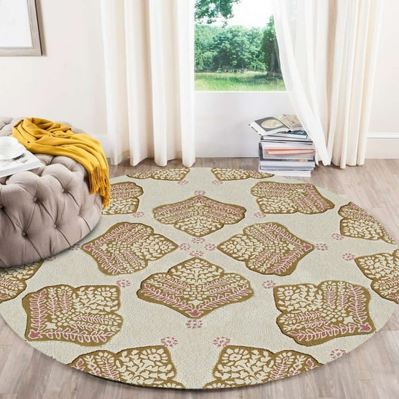 Cream and Beige Rug 5X5, Geometric Carpet, Tufted Rugs, Kids, Bed, room, Round Carpet