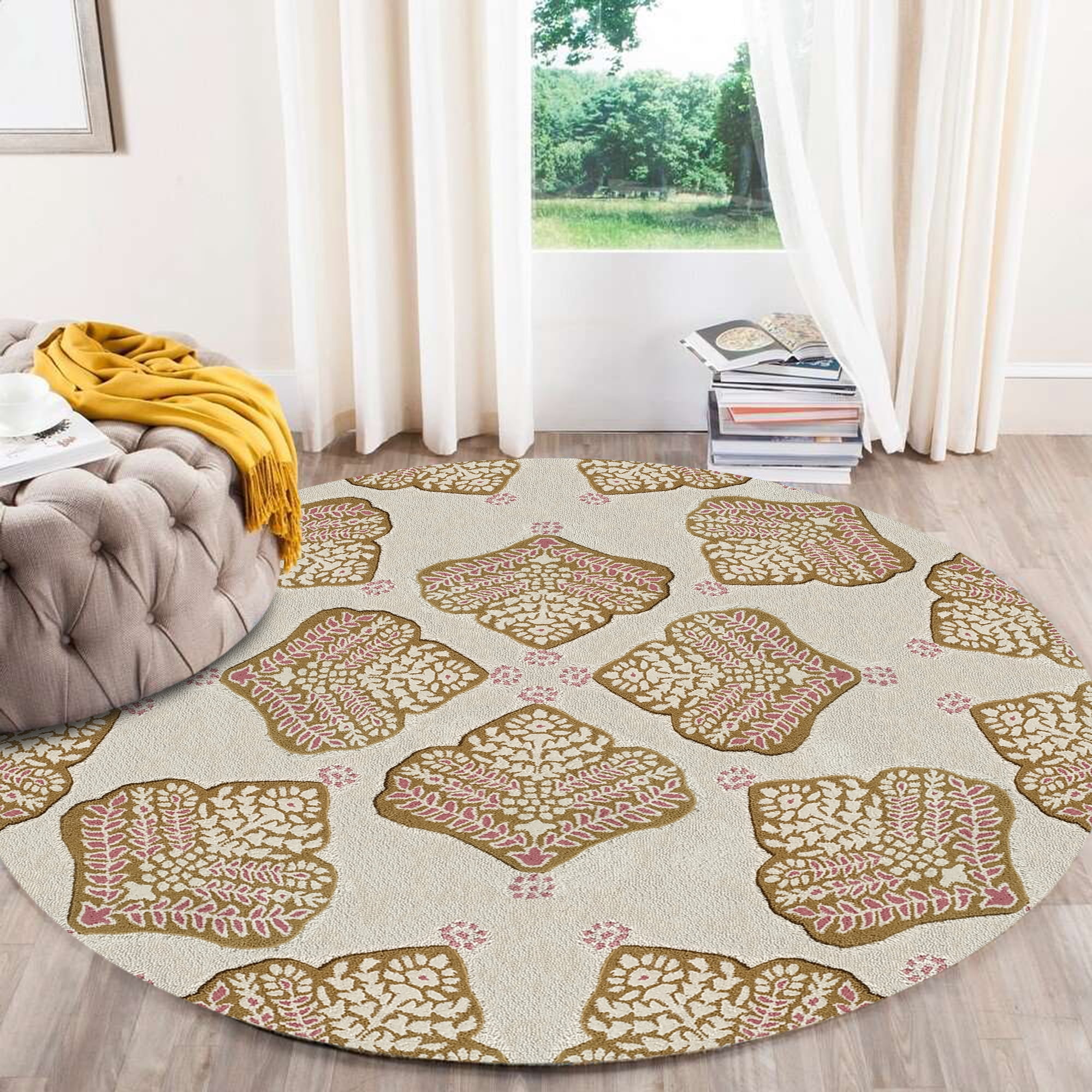 Cream and Beige Rug 7X7, Geometric Carpet, Tufted Rugs, Kids, Bed, room ...