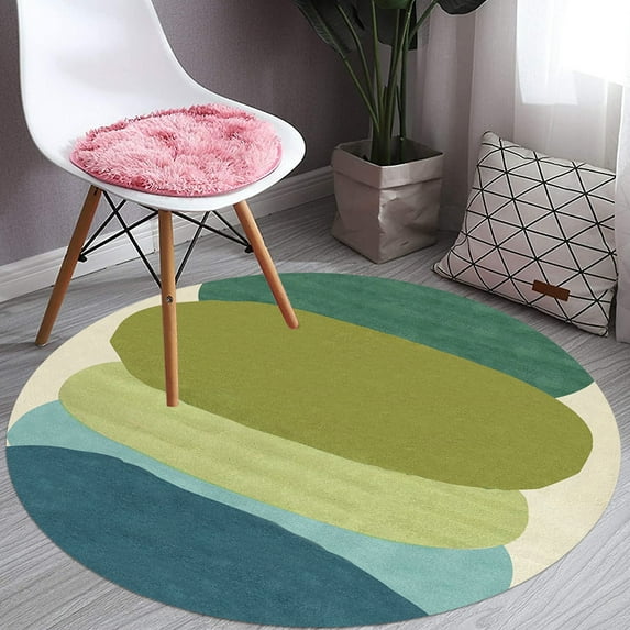 Cream and Green Round Area 9x9, for Hallways, Bedroom, Handmade Carpet, Geometric rugs