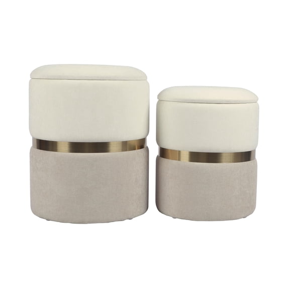 Cream and Tan Chenille Storage Ottoman - Set of 2