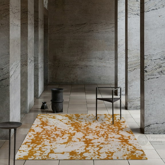 Cream and Yellow Rug 5X7, Geometric Carpet, Handmade Rugs, Hallway, Bedroom, Rectangle Carpet