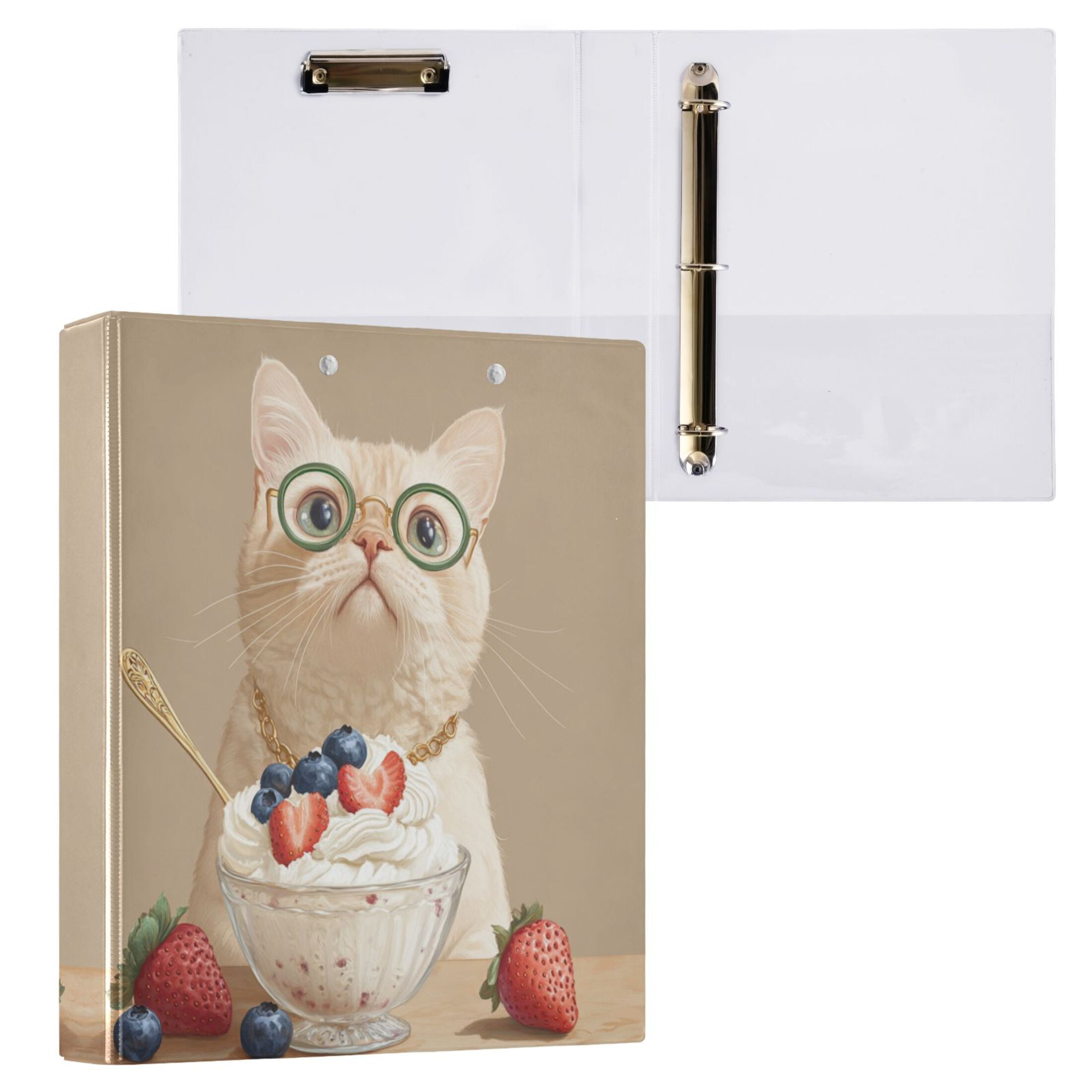 Cream-colored Cat 3 Ring Hardcover Binders 1.5in Round Rings for Letter ...