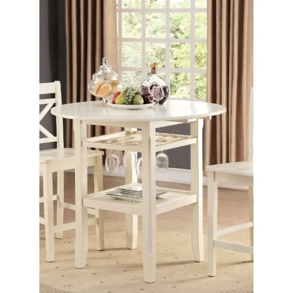 Cream - colored wood table - 2 drop - leaf extension benefit - Kitchen dining - Solid wood leg support