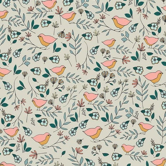 Cream love birds cotton fabric, Art Gallery Lovebirds celeste cotton, Sold by the Quarter Yard