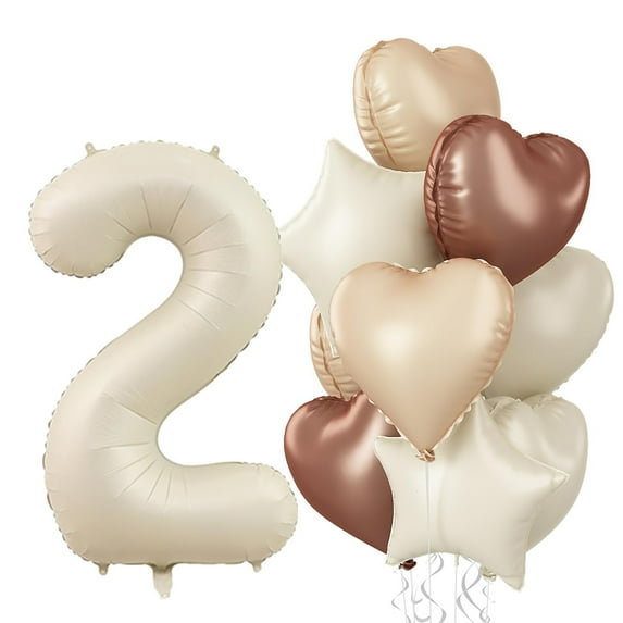 Cream number 2 balloon decoration, Aluminum foil Cream helium Star Balloon 2nd Birthday Anniversary Baby Shower Party Bohemian decoration supplies